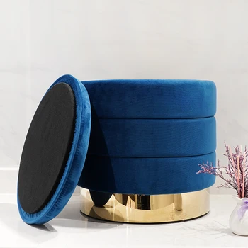 Custom 2026 Hot Selling Wholesale Cheap New Style Colorful Blue Stool Squares Storage Velvet Ottoman Stool