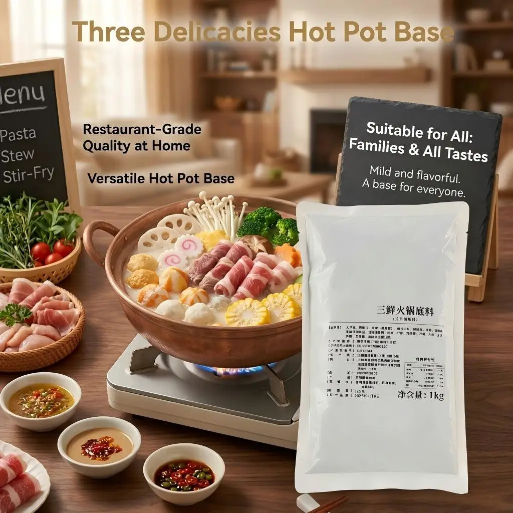 Three Delicacies Hot Pot Base Savory Hot Pot Base  Instant Noodle Soup Stock, Family Style Hot Pot Base,