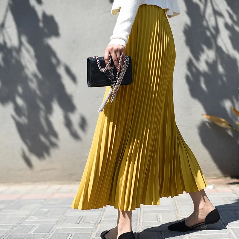 High Quality Stylish Plus Size Polyester Burgundy Casual Long Mixi Pleated Skirt for Women Ladies for Summer