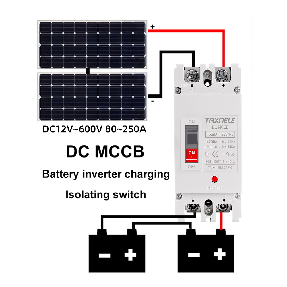Solar Molded Case DC Circuit Breaker MCCB Overload Protection Switch Protector Photovoltaic PV 150A 250A 2P Battery Isolator