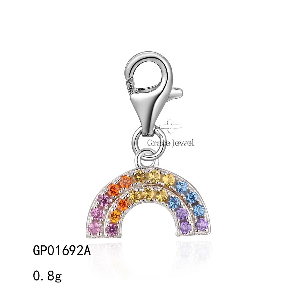 Sterling Silver Rainbow Circle Charm with Nano Gems