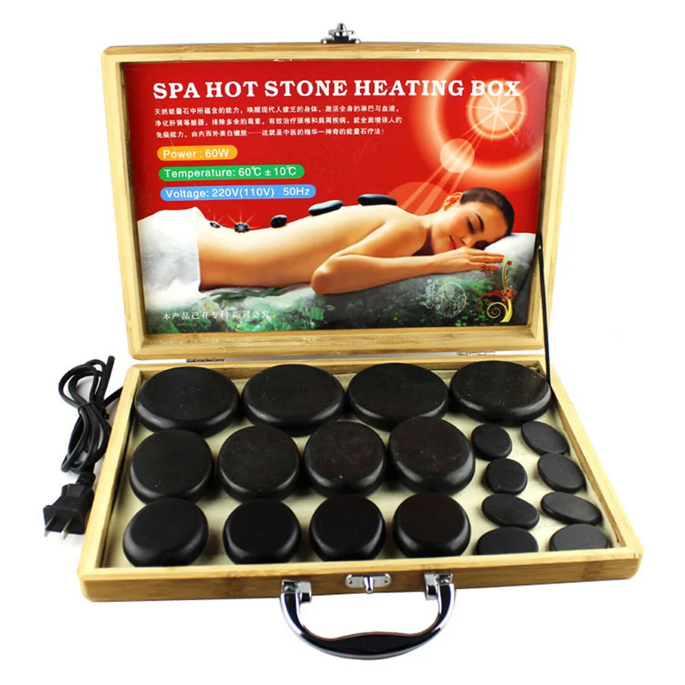 20pcs/set Hot Stone Massage Set Heater Box Relieve Stress Back Pain Health  Care