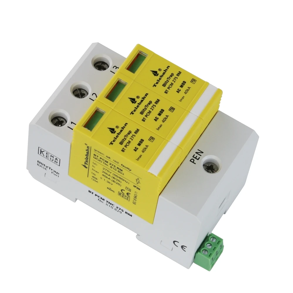 واقي انقطاع التيار الكهربائي Telebahn AC DPS 3P 120V 150V 10kA-20kA 20kA -40kA 30kA-60kA T2 جهاز حماية من الصواعق جهاز كابح للاندفاعات الكهربائية
