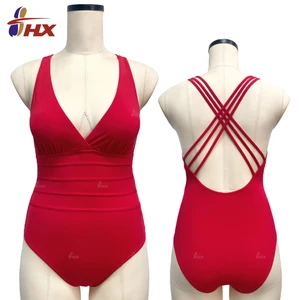 2023 Custom Women's Sexy Deep V-Neck Pleated One-Piece Bikini Beachwear Swimsuit