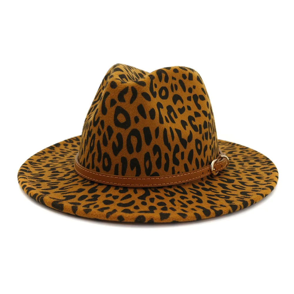 Custom Wide Brim Fedora Hats Unisex Wholesale Leopard Print Wool Felt Wide  Brim Fedora Hat