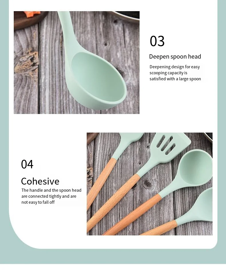 Wooden handle silicone kitchen utensil 12-piece non-stick frying pan kitchen tools Cooking spatula spoon Baking storage tool set supplier