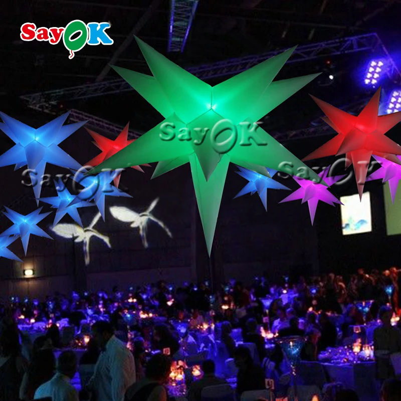 Best Selling LED Light Color Changing Inflatable Star Model Party Decoration Inflatable Hanging Led Stars for Night Club