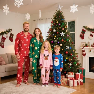 Wholesale Winter Custom Christmas Pajama Sets Kids Women Green Matching Bamboo Christmas Pajamas Family Sleepwear
