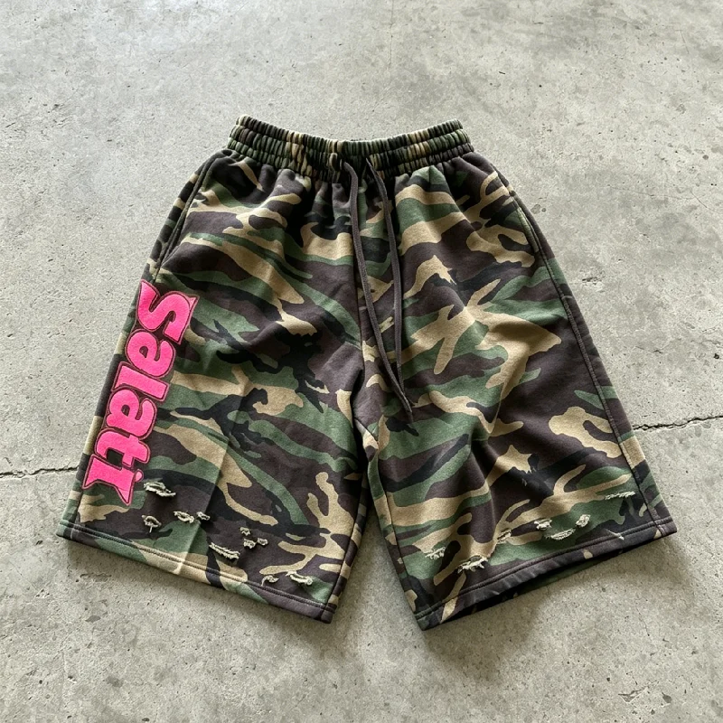 Mens Comfortable Camouflage Cotton Shorts Pockets Drawstring Closure Custom Logo Loose Style Workout Casual Summer Wear
