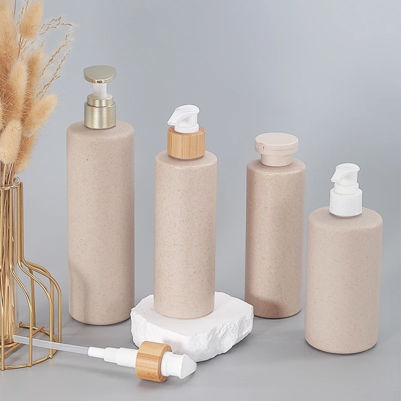 Customize Logo Empty Biodegradable 300ml 500ml Wheat Straw Plastic Shampoo Lotion Bottle With Pump Dispenser