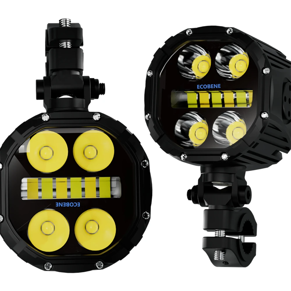 TIYPEOR Hi-Q 195W Motorcycle Auxiliary Spotlight IP68 CNC Aluminum 23500lm Tangent Hi/Lo Beam Fog Light Wireless Switch Light