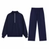 Navy Half Zip Straight Leg Pants Set