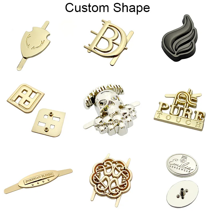 China Fashion design custom brand names gold bag accessories metal logo tag  designer metal logo labels for handbags manufacturers and suppliers