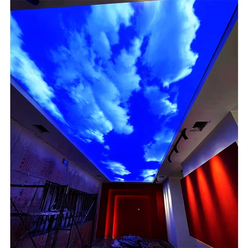 УФ-печать высокой четкости небо Натяжной потолочный материал из ПВХ потолочной ткани голубое и белые облака