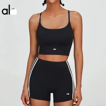 A102black and white contrast color yoga shorts women's tight running high-waisted hip lift three-quarter pants for fitness wear