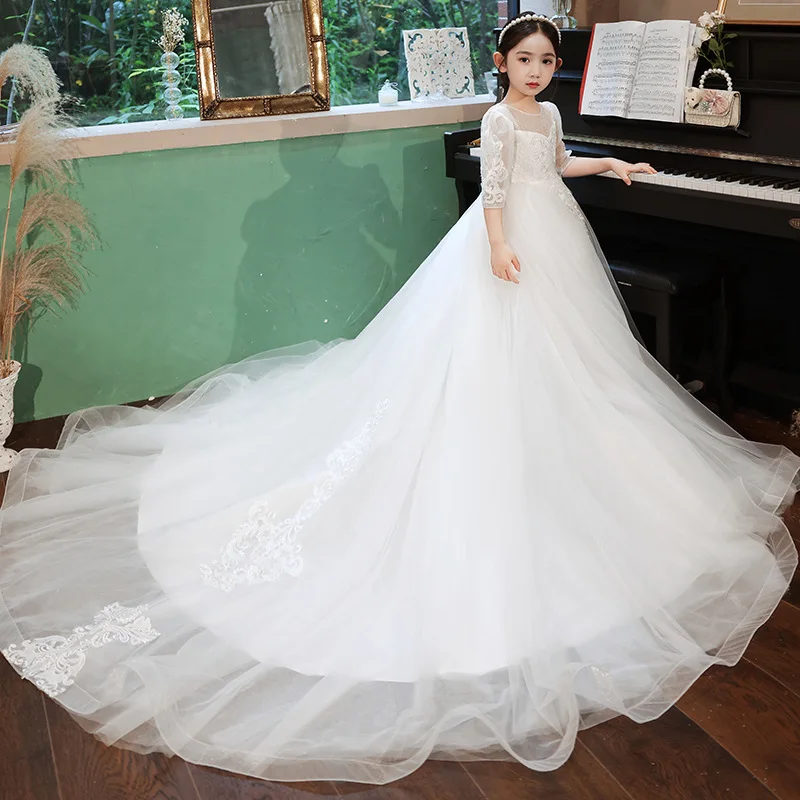High-end Long Tailing Flower Girl Dress for Formal Occasions