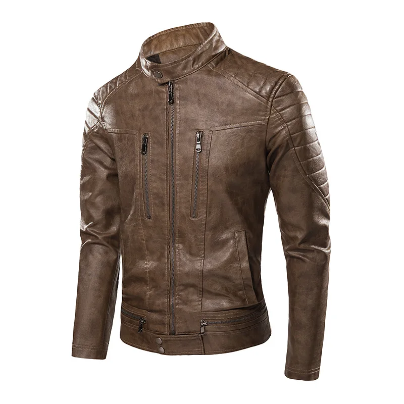 Men Black Motorcycle Multi-Zip Fashion Men's Leather Jacket_voghion.com