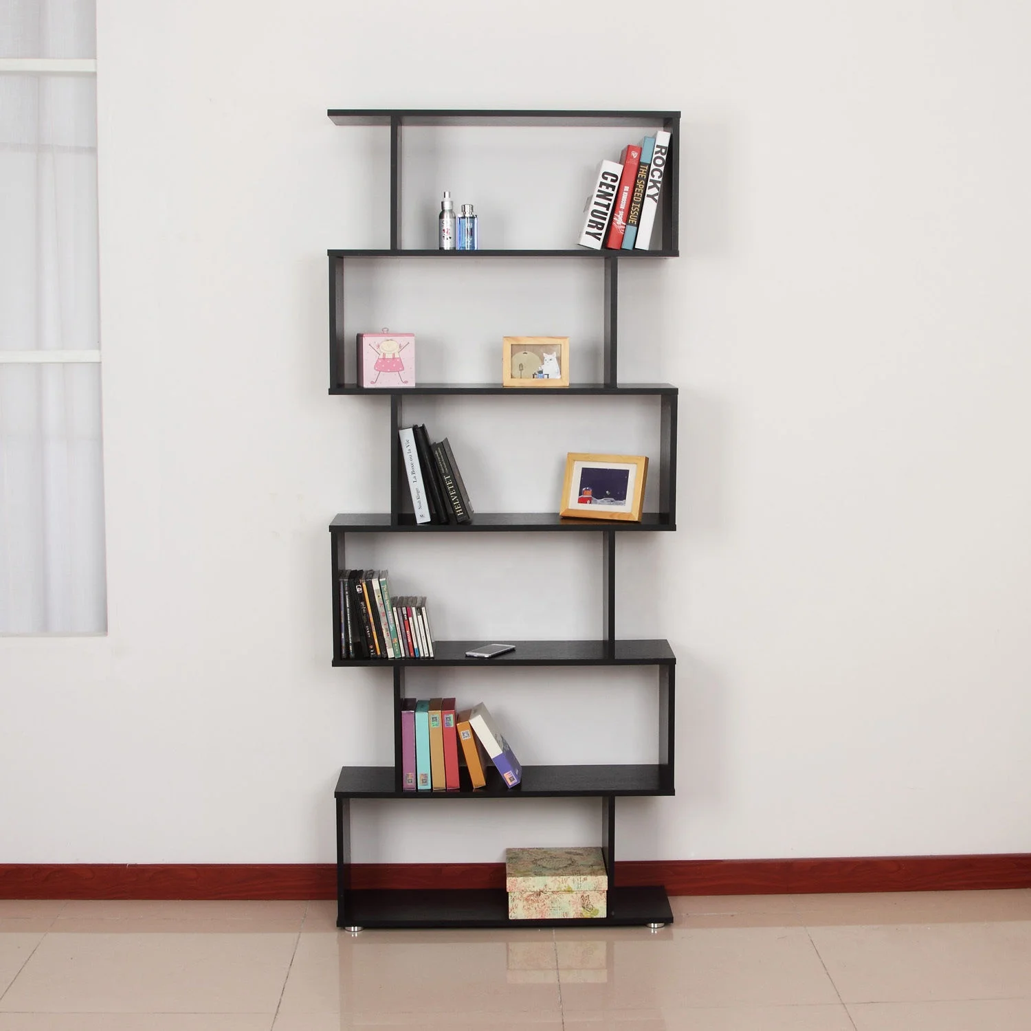 Black Bookshelf Asymmetrical Shelf Bookcases Wooden Cabinet Book Shelf Warehouse Book Shelves for Library