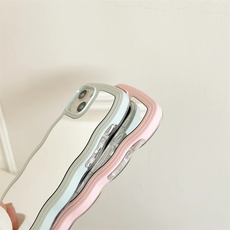 Creative Candy Colors Wave Border Design TPU Shockproof Mirror Phone Case for iPhone 13 13 Pro Max