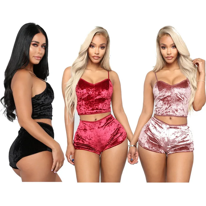 velvet pajama short set