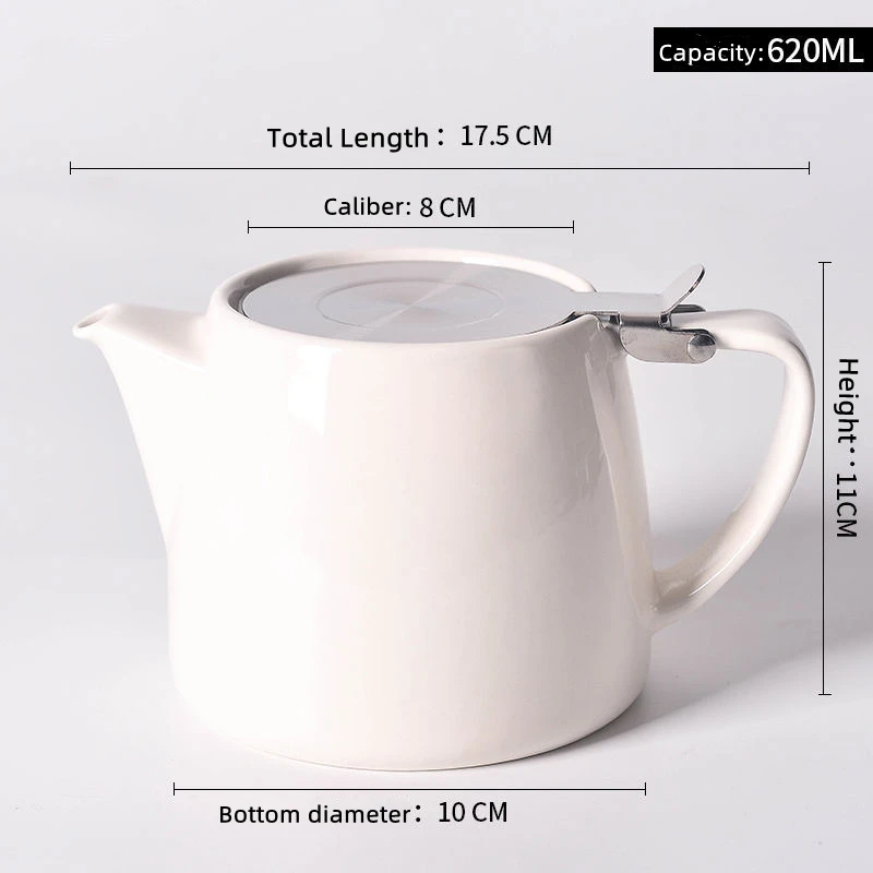White Mini Teapot With Stainless Lid Stump Shape Ceramic Tea Pot Kettle With Strainer And