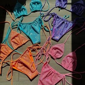 MLY Classic Triangle Bikini for Ladies Solid Black Color Swimsuit with Floral Animal Cartoon Prints 2-Piece Set