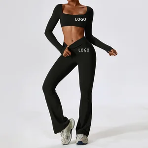 2026 New Design Wholesale Custom High Quality Recycled Long Sleeve 2 Piece Yoga Set Plus Size Gym Fitness Sets for Women