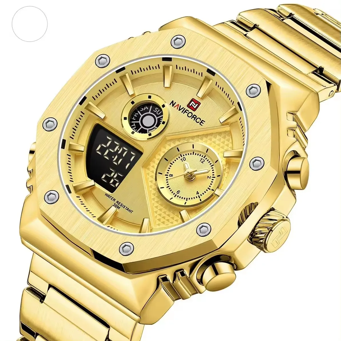 NAVIFORCE 9216S Multifunction Men LED Digital Gold Watch Sport with LED display Digital wristwatch Japan Quartz Watch Factory