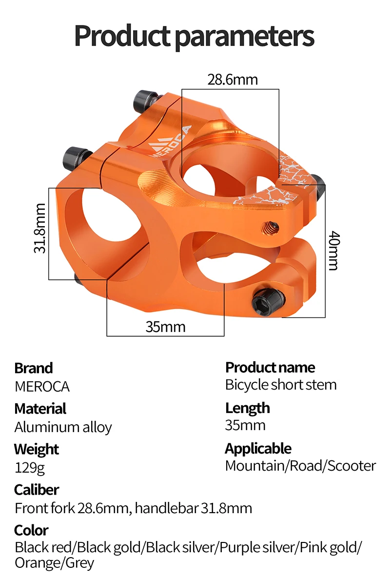 Meroca ME35 Gradient Color 5-Axis for CNC Bicycle Stem 35mm Short Stem with Hollow Design Waterproof & Rustproof Stem Kits