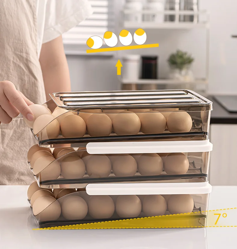 Домашний кухонный автоматический держатель для яиц с крышкой холодильника коричневый прозрачный ящик умный Штабелируемый