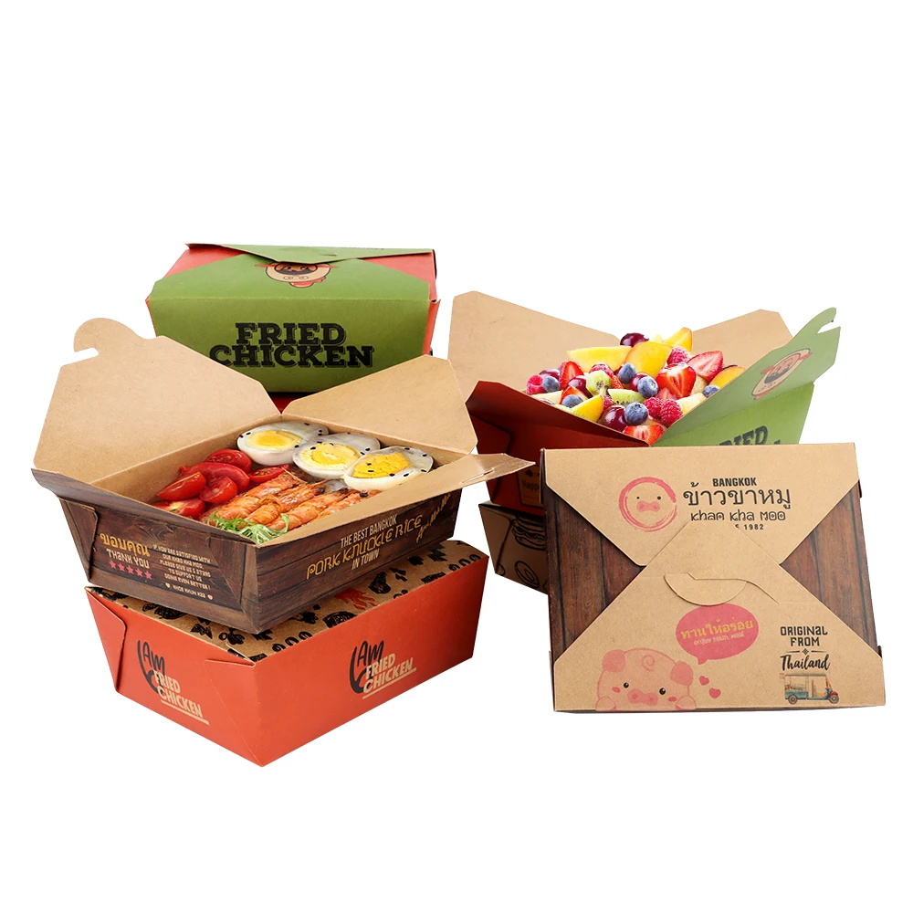 Custom Disposable Kraft Take Away Paper Box Printed UV Advantage for Sushi Noodles Sugar with Embossing and Matt Lamination