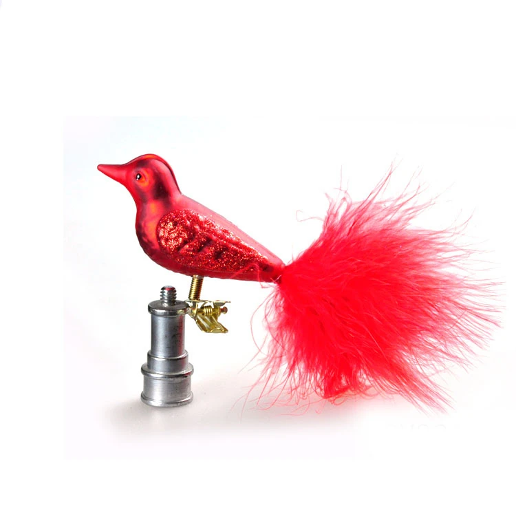 Wholesale blown glass christmas feather bird ornaments with clip for decoration and gifts