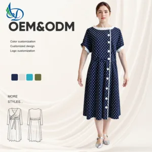 2026 Summer Elegant O-neck Retro Polka Dot Office Large Size Dress Casual Long Natural Waist Summer