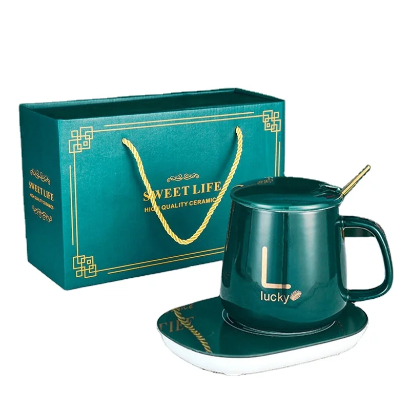 Custom Logo Smart Heating Pad Temperature Control 55 Degree Ceramic Heated Coffee Mug Electric Charging Cup Warmer