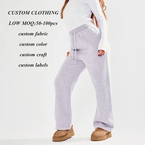 2026 New Design Solid Color Women Blank Straight Leg Sweatpants Custom Thick Cotton Ladies Plain Grey Sweatpants