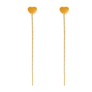 Trend Long Wire Tassel Drop Earring Heart Pendants Tassel Chain Ear Show Face Slim Hanging Earrings Women Jewelry