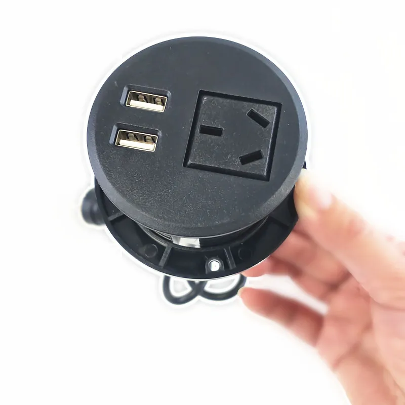 60mm丸型AU電源グロメットコンセント（オフィスデスク用、USBポート2個 