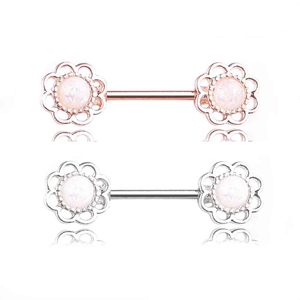 Stainless Steel Daisy Flower Nipple Ring 14G Bar Barbell Body Piercing Women's 