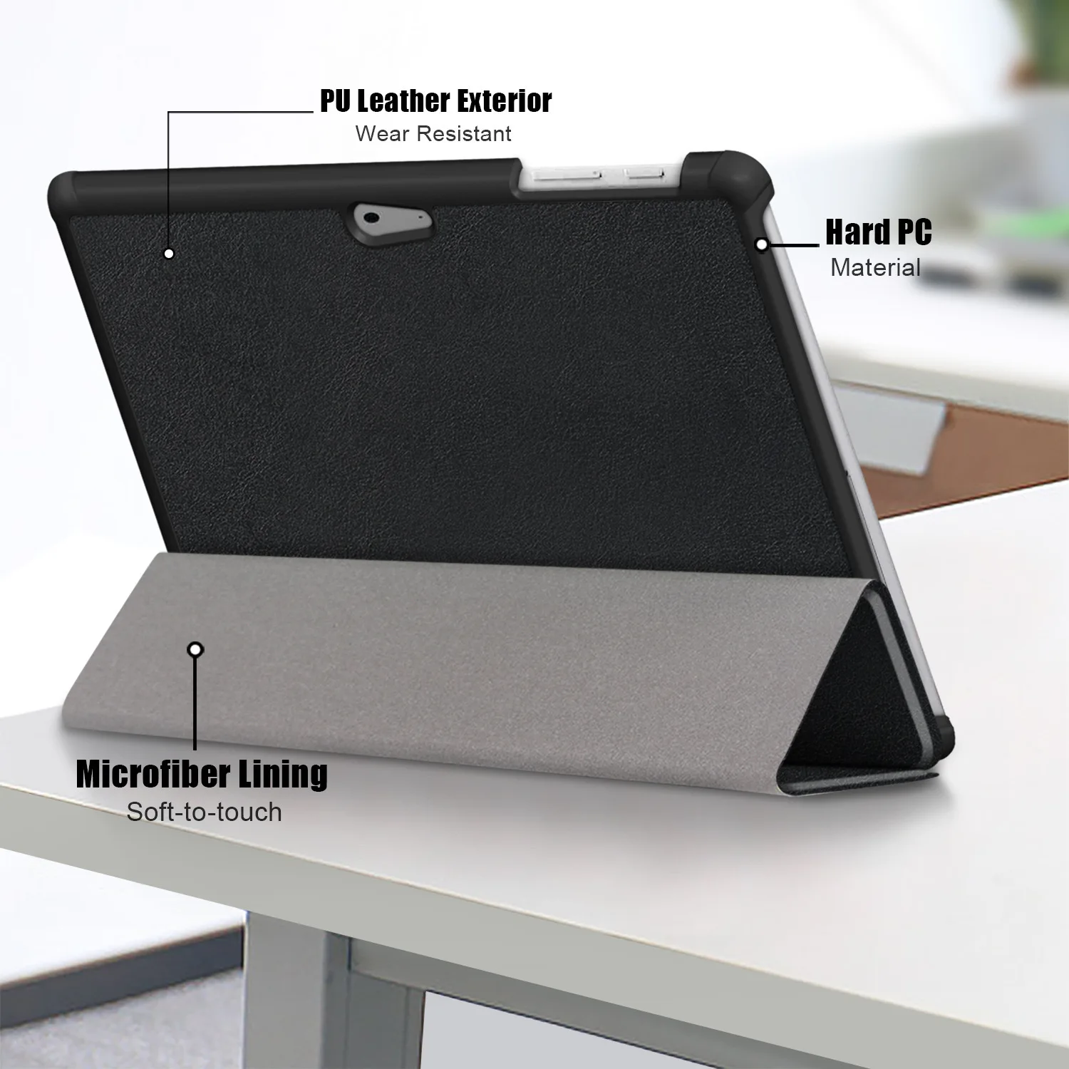 Kepuch Custer Cover per Surface PRO 7 6 5 4,PU-Pelle Case Custodia per Surface PRO 7 6 5 4 - Nero