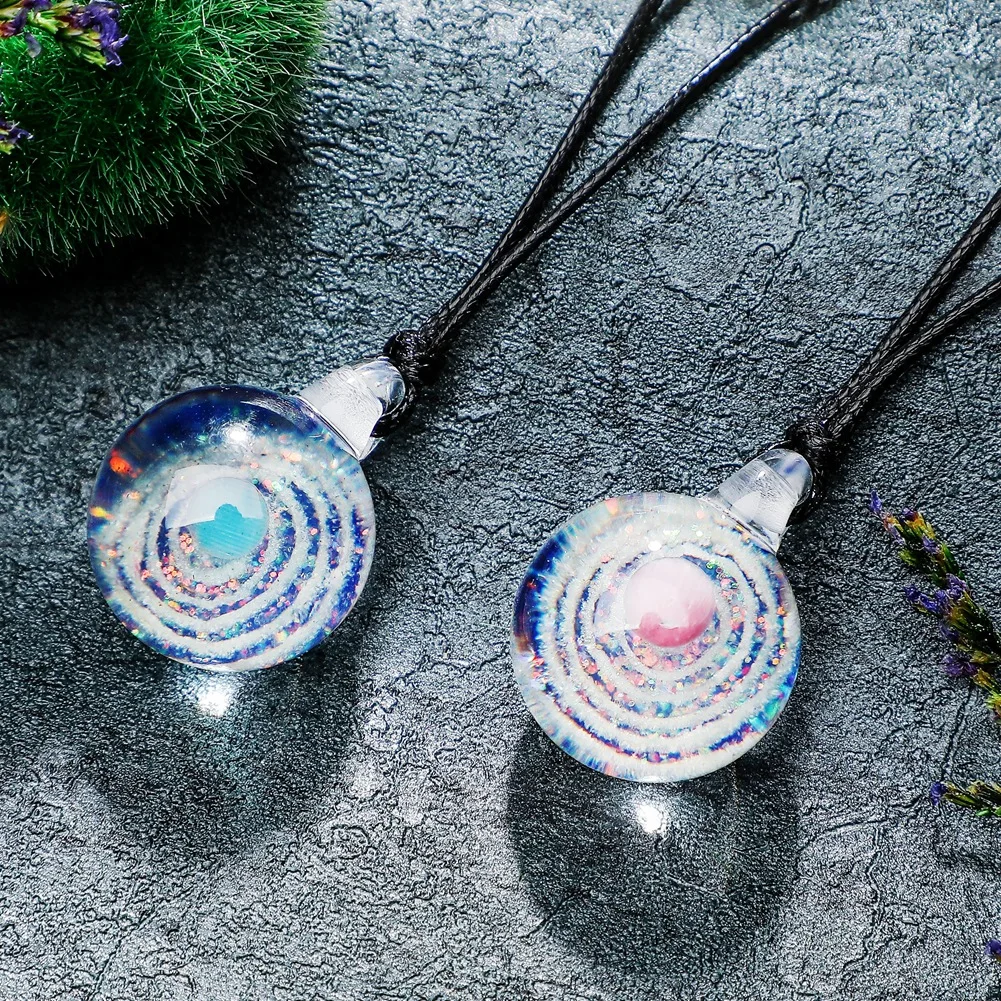 Galaxy Necklace for Women Glass Pendant Necklace Starry Ball Universe  Starry Spherical Pendant Rope Chain Bijoux Femme