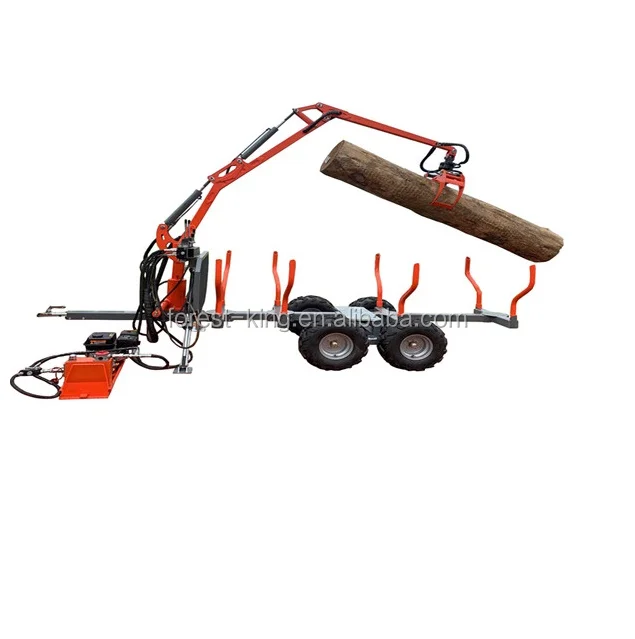 RIMA Forestry Machinery Hydraulic ATV Farm Timber Trailer with Crane Grapple Remote Control Winch