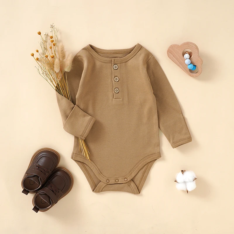 Custom Plain Baby Grow Solid Color Long Sleeve Organic Cotton Baby