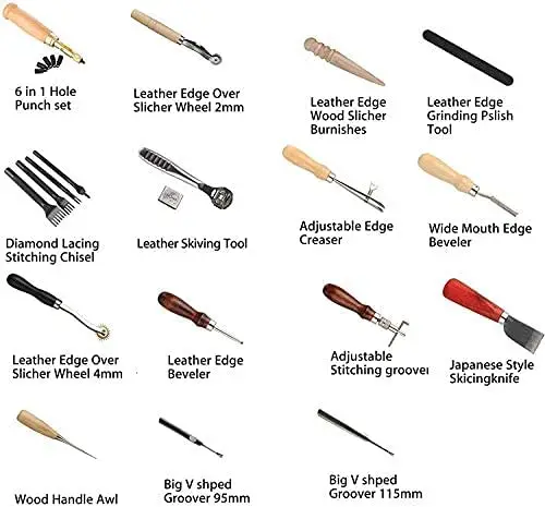 Ensemble d'outils à main pour l'artisanat du cuir, 18 pièces