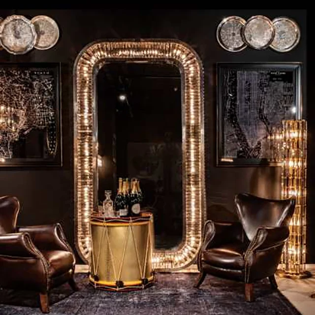 Luxury Living Room Decoration Led Standing Mirror Crystal Full Body Light Hanging Wall Mirror