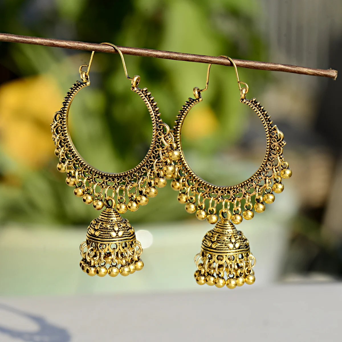 Big Indian Pakistani Bollywood Gold Dangle Boho Jhumka Earrings Jhumki Jewellery 