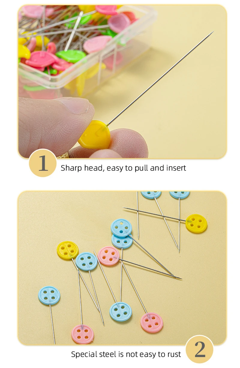 100 Pieces Flat Button Straight Pins,Sewing Pins Quilting Pins For