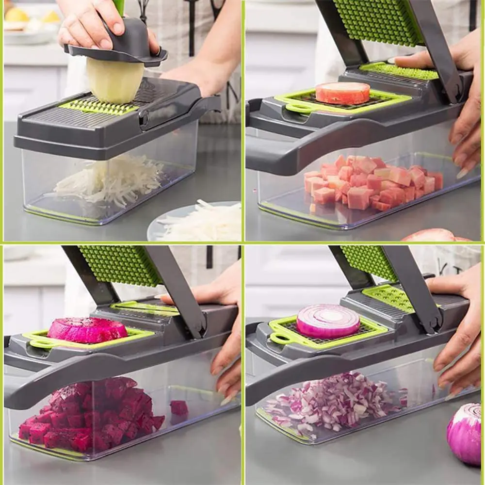 Manual 16 in 1 Vegetable Carrot Potato Fruit Slicer Cutter Onion Chopper Vegetable Grater Veggie Chopper With Colander Basket