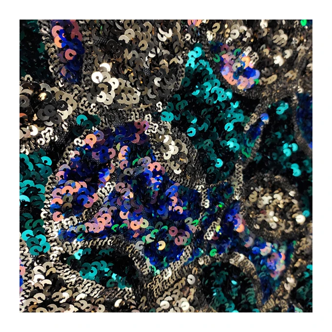 Текстильная ткань двусторонняя с вышивкой блестками сетчатая кружевная