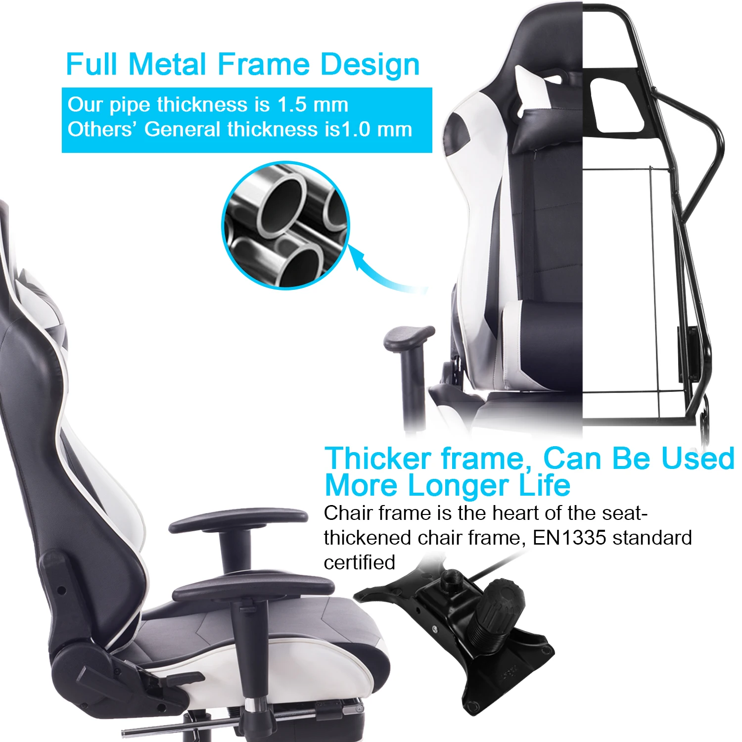 VANBOW Stainless Steel Swivel Recliner Racing Style Computer Chair Backrest Seat Height Adjustable for Home Office Gaming Room