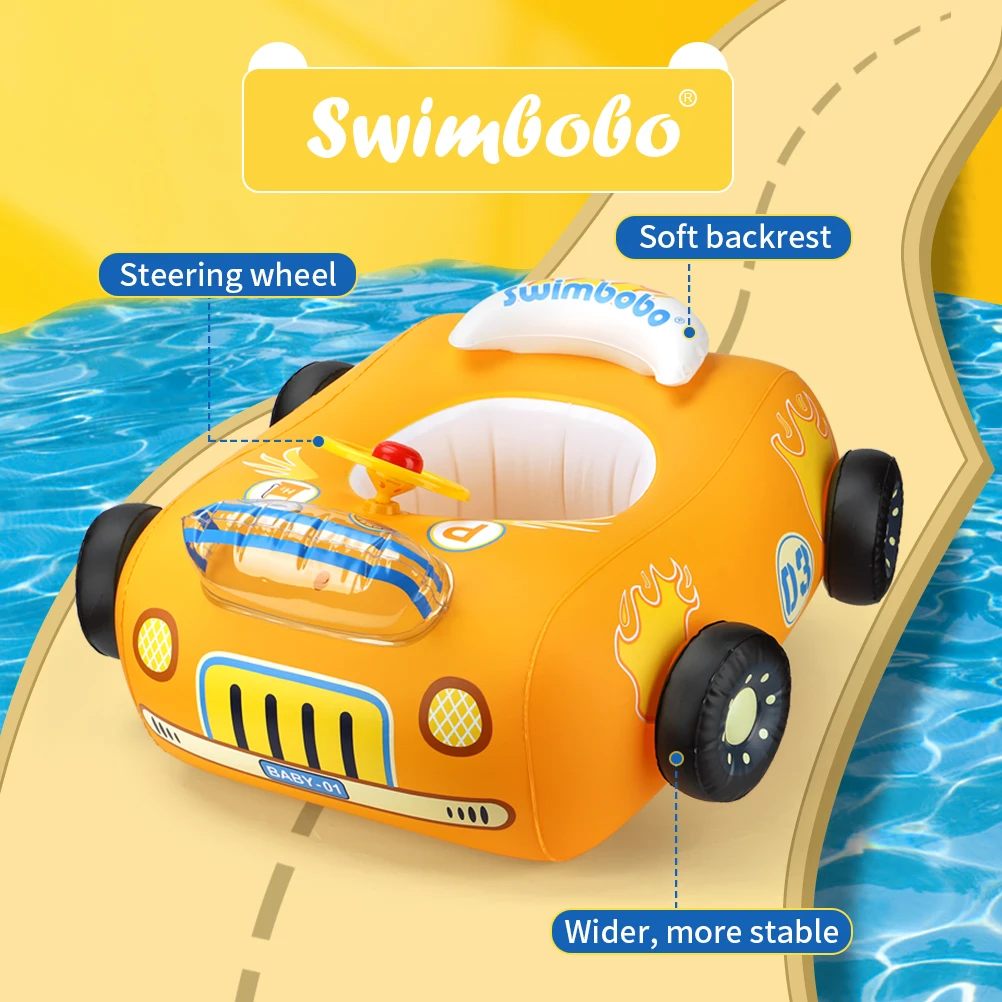 Swimbobo Inflatable Car Swimming Seat Boat Floating Ring Children Water Toy Steering Baby Swim Pool Float Ring With Canopy